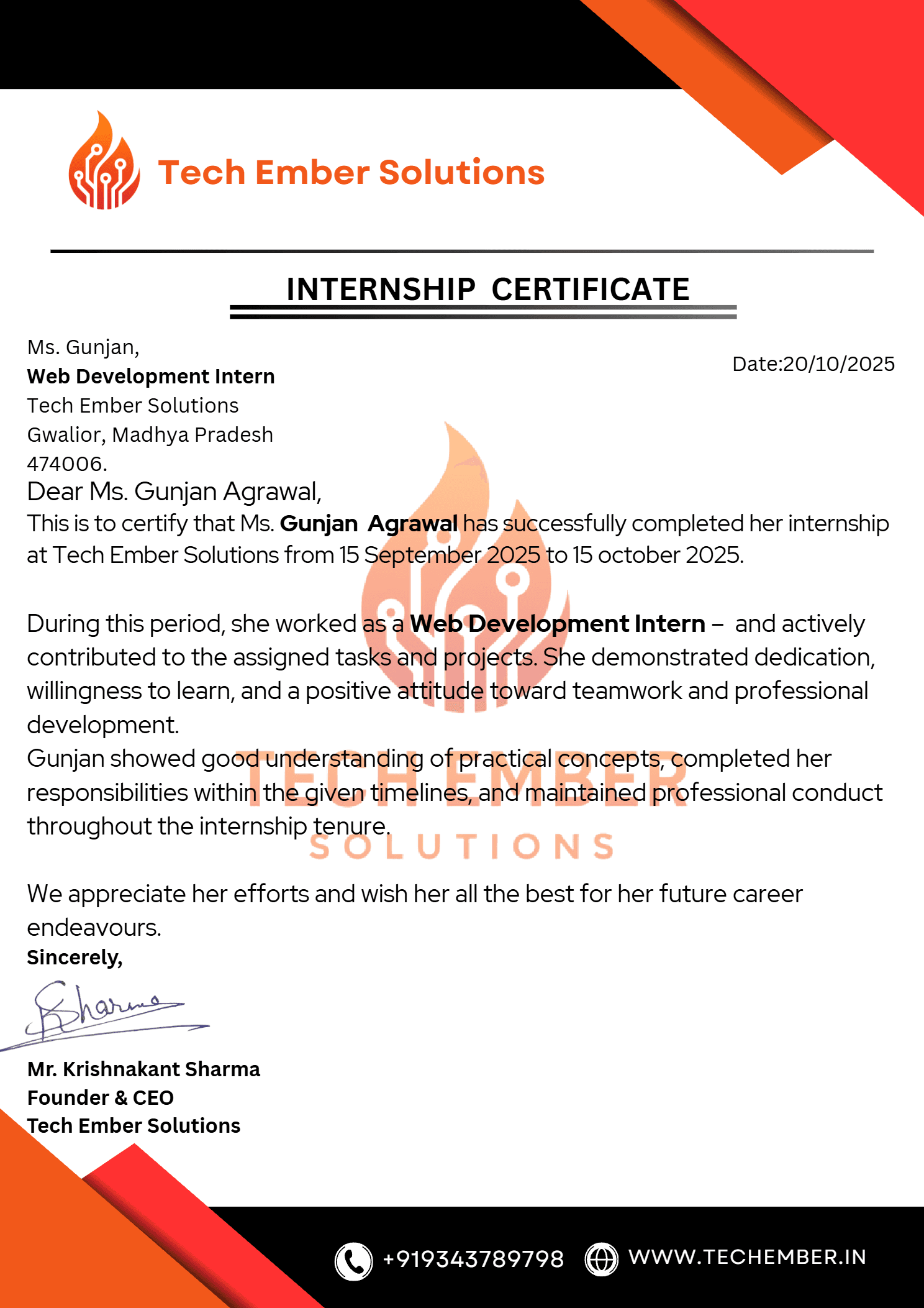 Internship Certificate